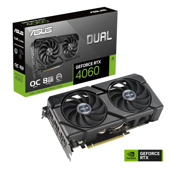ASUS Dual GeForce RTX 4060 EVO OC Edition 8GB GDDR6 (PCIe 4.0, 8GB GDDR6, DLSS 3, HDMI 2.1a, DisplayPort 1.4a, Axial-Tech ventilatorontwerp, 0dB, Dual BIOS, Auto-Extreme...