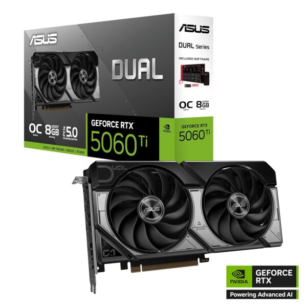 ASUS Dual GeForce RTX 5060 Ti 8 GB GDDR7 OC Edition Gaming grafische kaart (Nvidia GeForce RTX5060Ti DLSS 4, 2,5-sleuf ontwerp, PCIe 5.0, 3X DisplayPort 2.1b, 1x HDMI 2.1b, Dual...