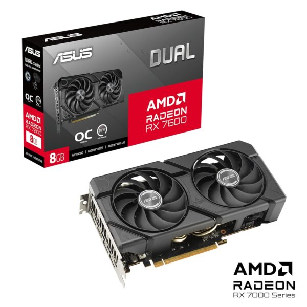 ASUS Dual Radeon RX 7600 EVO OC Edition 8GB GDDR6 Gaming grafische kaart, AMD Radeon RX7600, PCIe 4.0, 1x HDMI 2.1, 3X DisplayPort 1.4a, DUAL-RX7600-O8G-EVO)