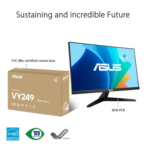 ASUS Eye Care VY249HF - 24 inch Full HD Monitor - 100 Hz, 1ms MPRT, AdaptiveSync - IPS Panel, Vesa 100x100, 16:9, 1920x1080, HDMI