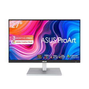 ASUS ProArt PA279CV | 27 inch 4K UHD Professionele Monitor | 16:9 IPS, 3840x2160 | Ergonomisch, Pivot, Calman, hoge kleurgetrouwheid, HDR 10 | DisplayPort, HDMI, 65W USB-C, USB-hub