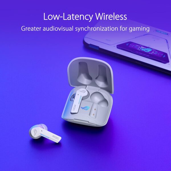 ASUS ROG Cetra True Wireless Moonlight White In-Ear Gaming hoofdtelefoon (actieve ruisonderdrukking (ANC), 27 uur batterijduur, draadloos opladen, touch-bediening, waterdicht, wit