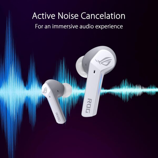 ASUS ROG Cetra True Wireless Moonlight White In-Ear Gaming hoofdtelefoon (actieve ruisonderdrukking (ANC), 27 uur batterijduur, draadloos opladen, touch-bediening, waterdicht, wit