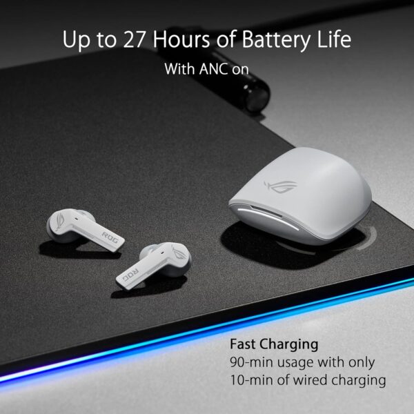 ASUS ROG Cetra True Wireless Moonlight White In-Ear Gaming hoofdtelefoon (actieve ruisonderdrukking (ANC), 27 uur batterijduur, draadloos opladen, touch-bediening, waterdicht, wit