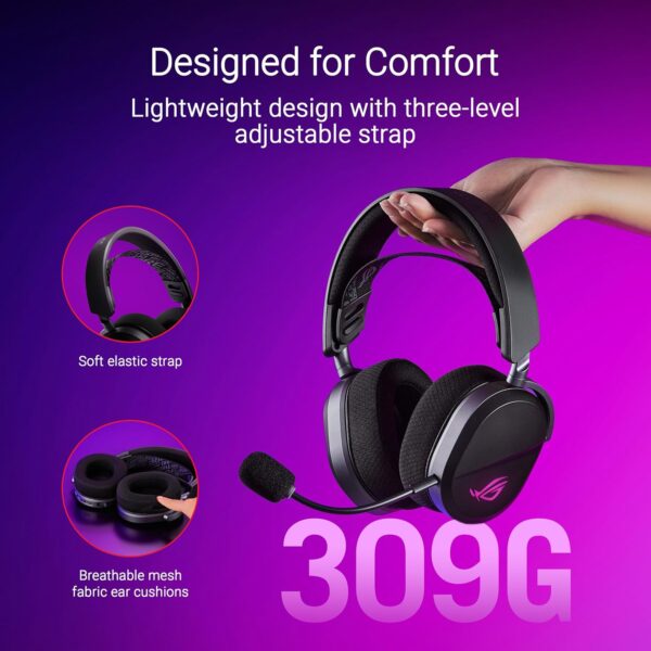 ASUS ROG Pelta Draadloze Gaming Hoofdtelefoon, 2,4 GHz en Bluetooth-verbinding, grote audio, authentiek en nauwkeurig, 50 mm titanium gecoate drivers, voor PC, Mac, PS, Switch,...