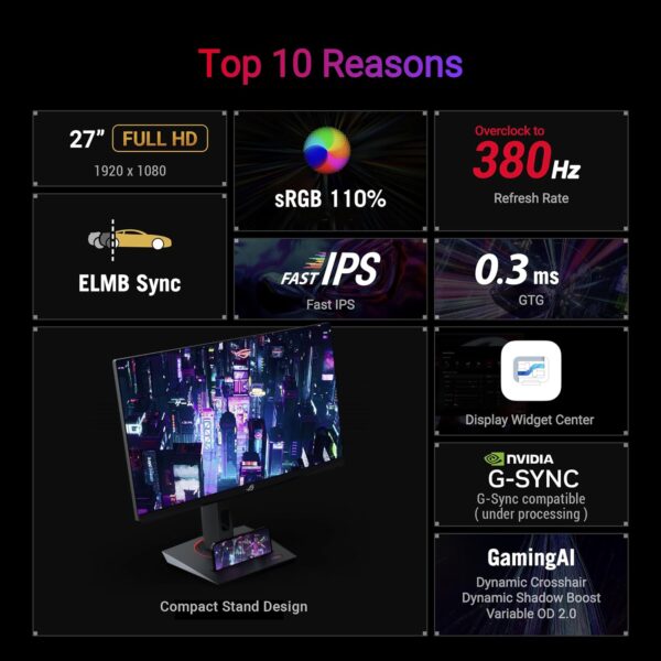 ASUS ROG Strix XG279CNS, 27 inch gaming monitor, Full HD IPS (1920 x 1080), 0,3 ms (GTG), 380Hz, aansluitingen HDMI, USB-C en DisplayPort, Extreme Low Motion Blur Sync,...