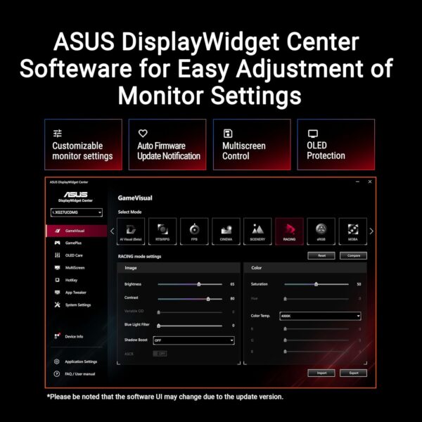 ASUS ROG Strix XG27UCDMG, 26,5" gamingmonitor, 4K Ultra HD QD-OLED (3840 x 2160), 0,03 ms (GTG), 240Hz, HDMI, USB-C en DisplayPort, Compatibel met G-SYNC, Display Widget Center,...