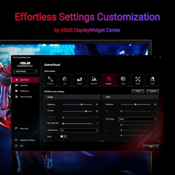 ASUS ROG Strix XG27WCMS USB Type-C Gaming Monitor – 27-inch 2560x1440, Curved, 280Hz (Overclock), 1ms (GTG), Extreme Low Motion Blur Sync, USB Type-C, FreeSync Premium, tripod...