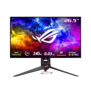 ASUS ROG Swift OLED PG27AQDM - 27 Zoll WQHD Gaming Monitor - 240 Hz, 0.03ms GtG, G-Sync, FreeSync, GameFast Input, HDR 10-10-bit OLED Panel, 16:9, 2560x1440