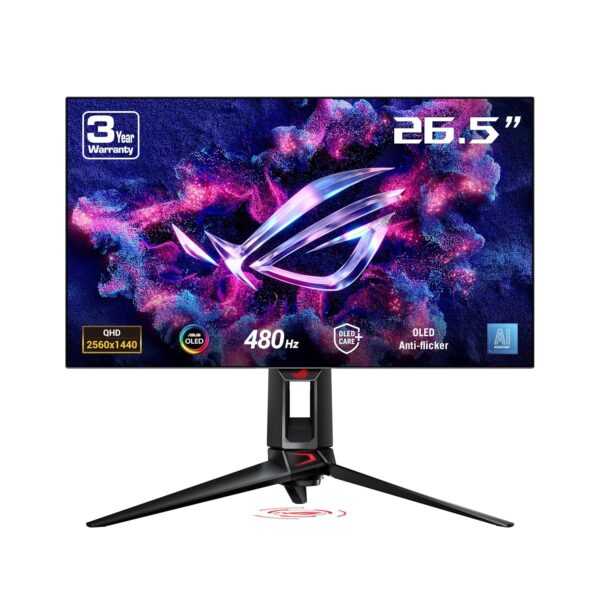 ASUS ROG Swift OLED PG27AQDP gaming monitor - 27" WOLED, 480Hz, 0,03ms, G-SYNC® compatibel, aangepaste heatsink, ASUS OLED Care+, AI Assistant, uniforme helderheid, 99% DCI-P3...