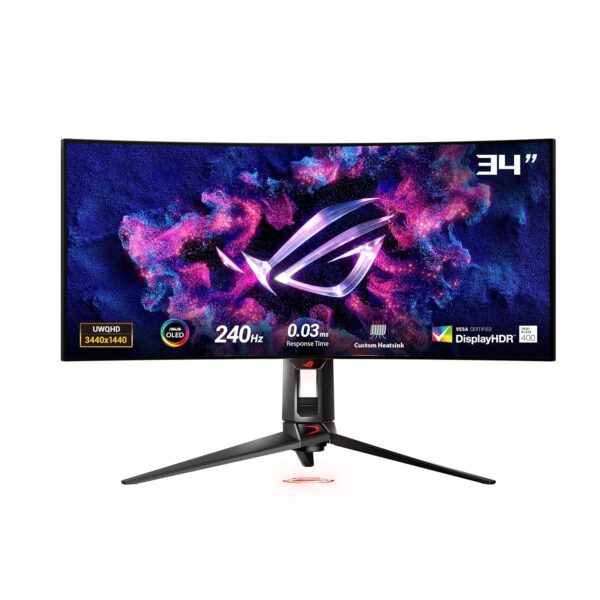 ASUS ROG Swift OLED PG34WCDM 34" Gaming Monitor (33,9 inch zichtbaar, 3440 x 1440, 800R gebogen OLED-paneel, 240Hz, 0,03 ms (GTG) responstijd, G-SYNC-compatibel, aangepaste...