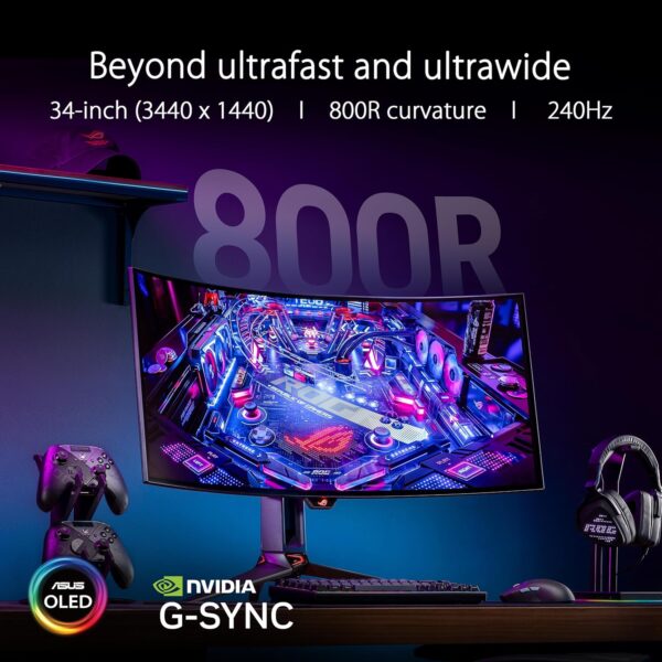 ASUS ROG Swift OLED PG34WCDM 34" Gaming Monitor (33,9 inch zichtbaar, 3440 x 1440, 800R gebogen OLED-paneel, 240Hz, 0,03 ms (GTG) responstijd, G-SYNC-compatibel, aangepaste...