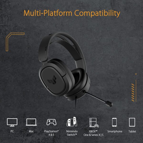 ASUS TUF Gaming H1 bedrade headset | Discord gecertificeerde microfoon, 7.1 surround sound, 40 mm drivers, 3,5 mm, lichtgewicht, voor pc, switch, PS4, PS5, Xbox One, Xbox Series...