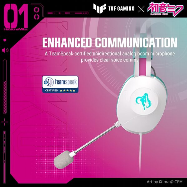 ASUS TUF Gaming H1 Gen II Hatsune Miku Edition (Bedrade USB-A50mm, 40 mm Essence Drivers, Virtual 7.1 Surround Sound, TeamSpeak-gecertificeerde microfoon, lichtgewicht 297 g,...