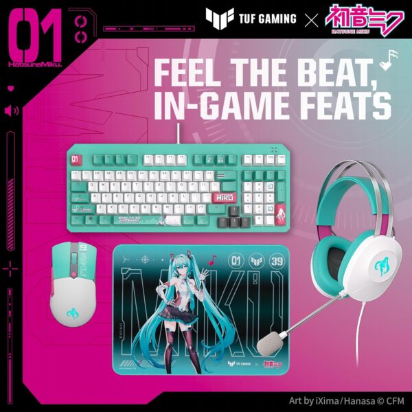 ASUS TUF Gaming H1 Gen II Hatsune Miku Edition (Bedrade USB-A50mm, 40 mm Essence Drivers, Virtual 7.1 Surround Sound, TeamSpeak-gecertificeerde microfoon, lichtgewicht 297 g,...
