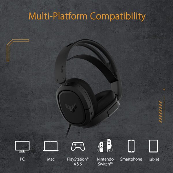ASUS TUF Gaming H3 Gun Metal Gaming Headset with virtual 7.1 Surround, Tough stainless-steel headband and fast cooling ear cushions for PC, PS4, Xbox One and Nintendo Switch