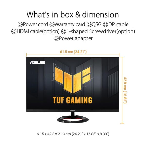 ASUS TUF Gaming VG279Q3R Gaming Monitor - 27 inch, Full HD (1920x1080), 180Hz, Fast IPS, Extreme Low Motion Blur™, 1ms (GTG), FreeSync™, Variabele Overdrive, 100% sRGB