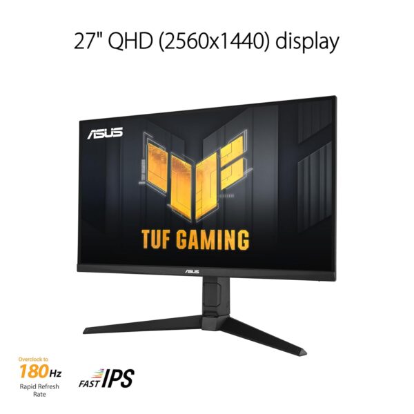 ASUS TUF Gaming VG27AQL3A Gaming Monitor – 27-inch, QHD(2560x1440), 180Hz, Fast IPS, ELMB Sync, 1ms (GTG), Freesync Premium™, G-Sync compatible, VESA AdaptiveSync Display 180Hz,...