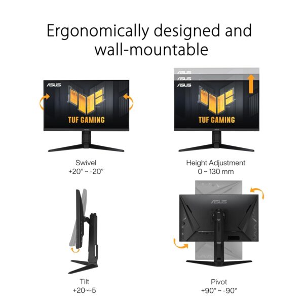 ASUS TUF Gaming VG27AQL3A Gaming Monitor – 27-inch, QHD(2560x1440), 180Hz, Fast IPS, ELMB Sync, 1ms (GTG), Freesync Premium™, G-Sync compatible, VESA AdaptiveSync Display 180Hz,...
