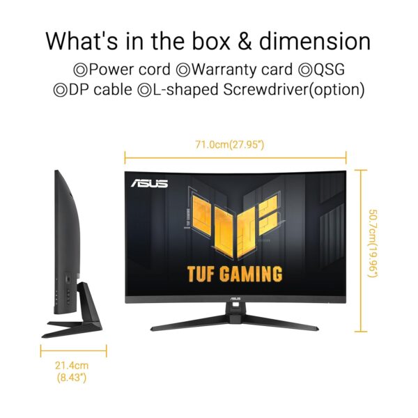 ASUS TUF Gaming VG32WQ3B 31,5 inch gaming monitor (QHD, gebogen, 180 Hz, ELMB, FreeSync, 1ms GTG (minimaal 0,5 ms), 90% DCI-P3, HDR, DisplayWidget Center)