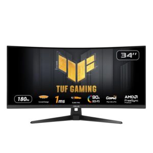 ASUS TUF Gaming VG34VQ3B Gaming Monitor – 34 inch WQHD (3440x1440), Curved, 180Hz, ELMB SYNC, FreeSync Premium, 1ms MPRT, 90% DCI-P3