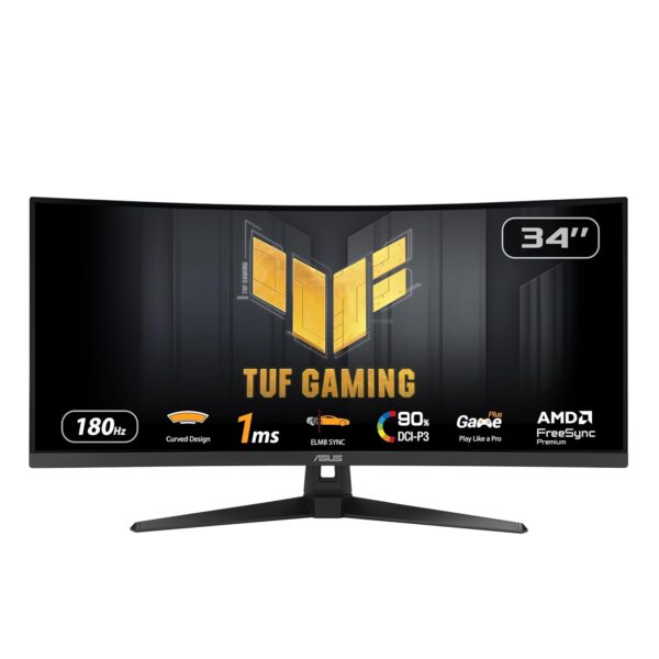 ASUS TUF Gaming VG34VQ3B Gaming Monitor – 34 inch WQHD (3440x1440), Curved, 180Hz, ELMB SYNC, FreeSync Premium, 1ms MPRT, 90% DCI-P3