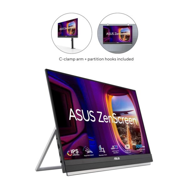 ASUS ZenScreen MB229CF portable monitor – 22-inch (21.5 viewable) FHD (1920 x 1080), IPS technology, 100Hz, USB-C® PD 60W, speakers, carrying handle/kickstand design, C-clamp,...