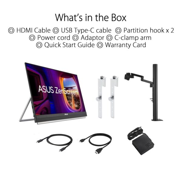 ASUS ZenScreen MB229CF portable monitor – 22-inch (21.5 viewable) FHD (1920 x 1080), IPS technology, 100Hz, USB-C® PD 60W, speakers, carrying handle/kickstand design, C-clamp,...