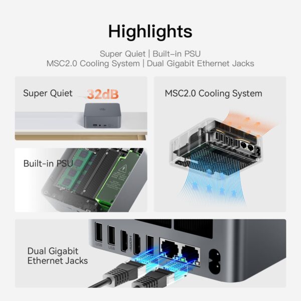 Beelink EQR5 Mini PC, AMD Ryzen 5 5650U, 6C/12T, up to 4.2Ghz, Mini Computer 16GB DDR4 RAM 500GB PCIe3.0 SSD, 4K Dual Screen, Dual HDMI/Dual Gigabit Ethernet/WiFi6/BT5.2