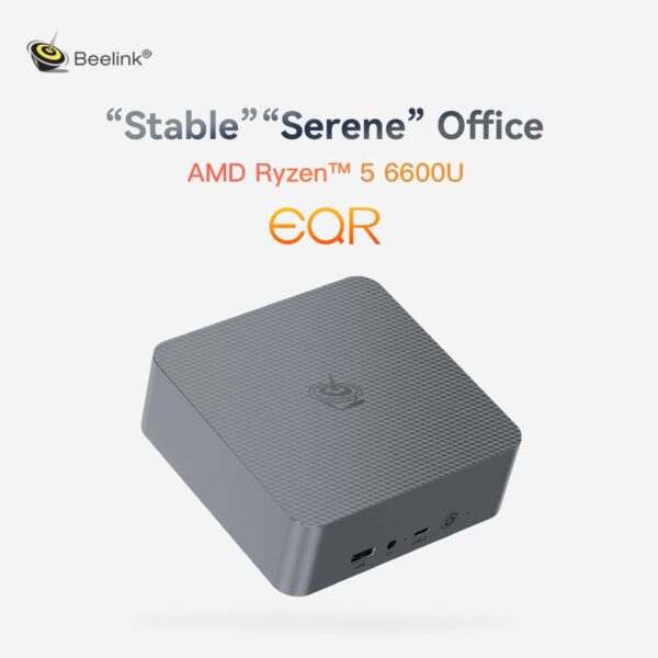 Beelink EQR6 Mini PC, AMD Ryzen 5 6600U(6C/12T to 4.5Ghz), 24GB LPDDR5 RAM 500GB PCIe4.0 SSD Mini Computer, WiFi6, BT5.2, Dual HDMI, Dual 1000M LAN, USB3, Type-C