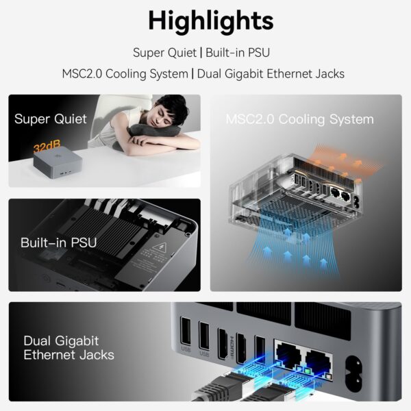 Beelink EQR6 Mini PC, AMD Ryzen 5 6600U(6C/12T to 4.5Ghz), 24GB LPDDR5 RAM 500GB PCIe4.0 SSD Mini Computer, WiFi6, BT5.2, Dual HDMI, Dual 1000M LAN, USB3, Type-C