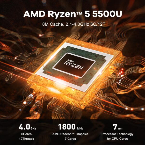 Beelink SER5 Mini PC, AMD Ryzen 5 5500U (6 Cores/12 Threads) up to 4.0GHz, Mini Computer with 32GB DDR4 RAM, 500GB NVME SSD, Micro PC with Dual Display 4K@60Hz, RJ45...