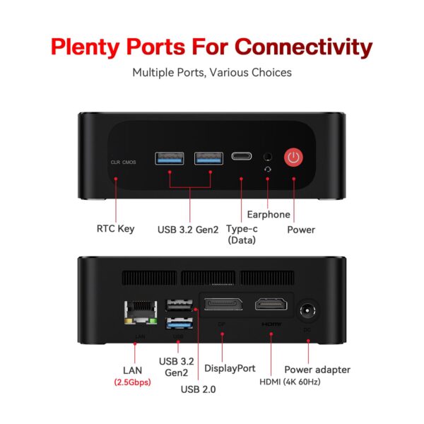 Beelink SER5 Pro Mini PC, AMD Ryzen 7 Pro 5825U 8-core 16-thread up to 4.5GHz, 16GB RAM, 500GB SSD, 4K display at 60Hz with support for up to 3 displays (HDMI/DP/Type-C)