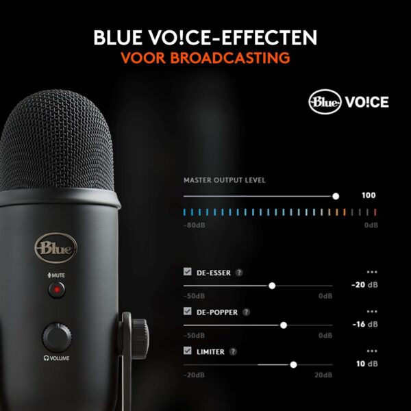 Blue Microphones Yeti - USB Microphone for Recording and streaming on PC and Mac, 3 Condenser capsules, 4 Pick-Up Patterns, Headphone Output and Volume Control, Black (Blackout)
