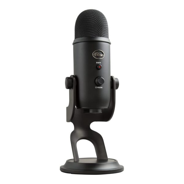 Blue Microphones Yeti - USB Microphone for Recording and streaming on PC and Mac, 3 Condenser capsules, 4 Pick-Up Patterns, Headphone Output and Volume Control, Black (Blackout)