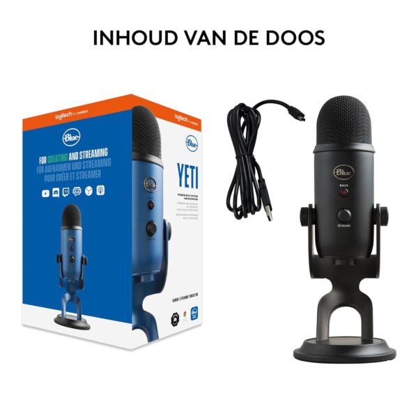 Blue Microphones Yeti - USB Microphone for Recording and streaming on PC and Mac, 3 Condenser capsules, 4 Pick-Up Patterns, Headphone Output and Volume Control, Black (Blackout)