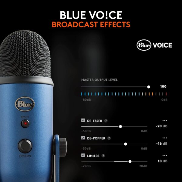 Blue Yeti USB Microphone for Recording, Streaming, Gaming, Podcasting, Condenser Mic for Laptop or Computer, PC and Mac, Blue VO!CE Effects, Adjustable Stand, Plug and Play - Blue