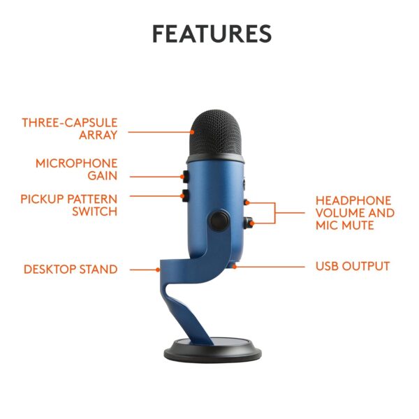 Blue Yeti USB Microphone for Recording, Streaming, Gaming, Podcasting, Condenser Mic for Laptop or Computer, PC and Mac, Blue VO!CE Effects, Adjustable Stand, Plug and Play - Blue