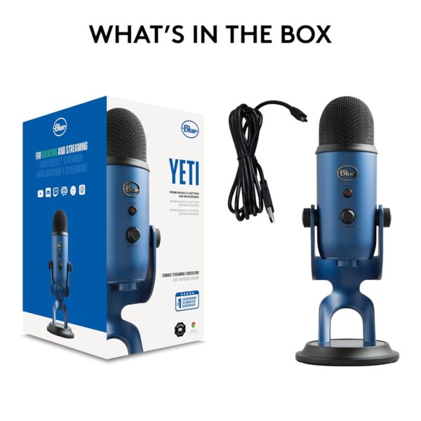 Blue Yeti USB Microphone for Recording, Streaming, Gaming, Podcasting, Condenser Mic for Laptop or Computer, PC and Mac, Blue VO!CE Effects, Adjustable Stand, Plug and Play - Blue