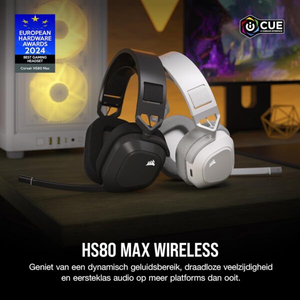Corsair CA-9011295-EU HS80 MAX WIRELESS Multiplatform Gaming Headset met Bluetooth - Dolby Atmos - Microfoon van Uitzendkwaliteit - iCUE Compatibel - PC Mac PS5 PS4 Mobiel -...