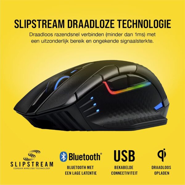 Corsair Dark Core RGB Pro SE Wireless/Wired Gaming Mouse with Qi Wireless Charging (18000 DPI Sensor, 8 Programmable Buttons, Dynamic iCUE RGB Lighting) Black