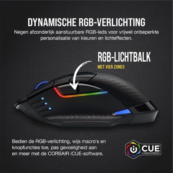 Corsair Dark Core RGB Pro SE Wireless/Wired Gaming Mouse with Qi Wireless Charging (18000 DPI Sensor, 8 Programmable Buttons, Dynamic iCUE RGB Lighting) Black