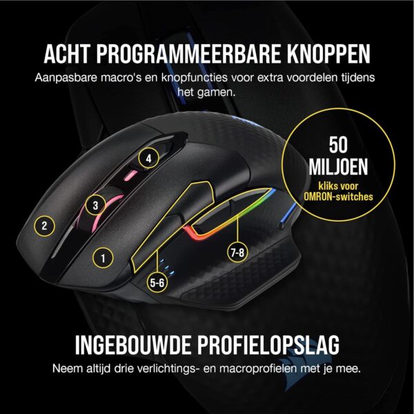 Corsair Dark Core RGB Pro SE Wireless/Wired Gaming Mouse with Qi Wireless Charging (18000 DPI Sensor, 8 Programmable Buttons, Dynamic iCUE RGB Lighting) Black