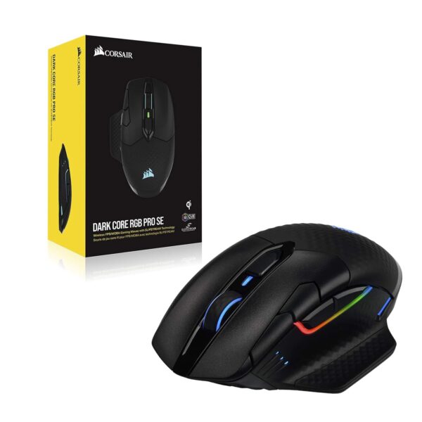 Corsair Dark Core RGB Pro SE Wireless/Wired Gaming Mouse with Qi Wireless Charging (18000 DPI Sensor, 8 Programmable Buttons, Dynamic iCUE RGB Lighting) Black