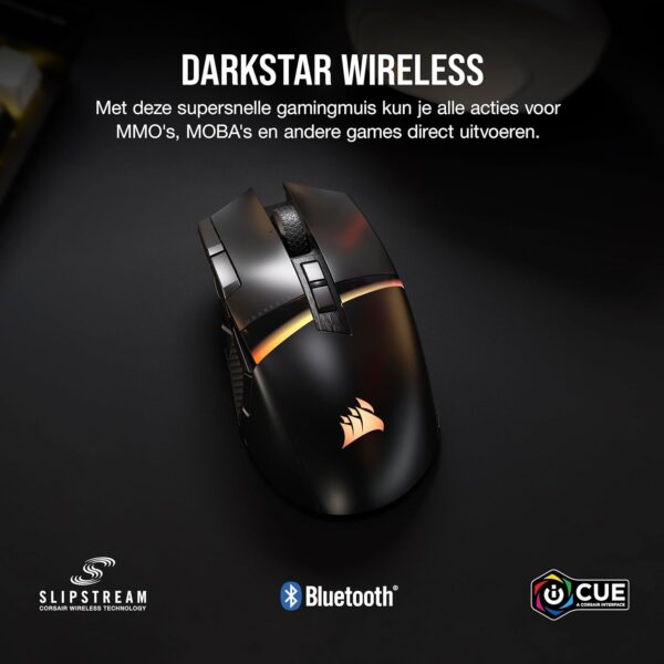 CORSAIR DARKSTAR WIRELESS MMO/MOBA Gaming Mouse - 26,000 DPI - 15 Programmable Buttons - Voltage Reducing Design - Long Battery Life - Black