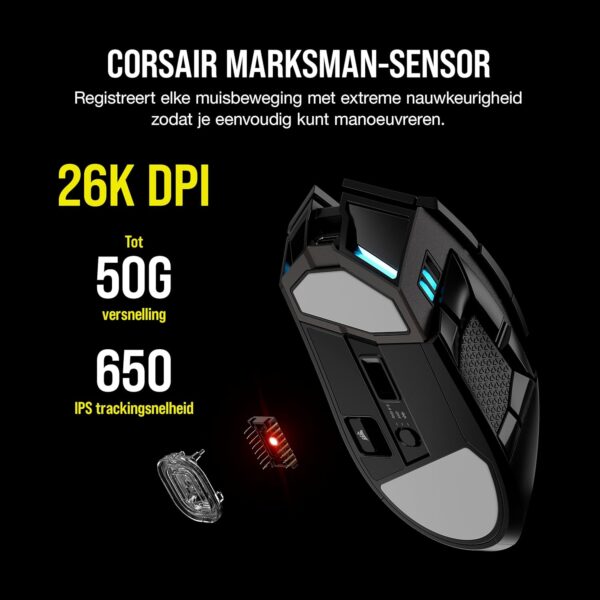 CORSAIR DARKSTAR WIRELESS MMO/MOBA Gaming Mouse - 26,000 DPI - 15 Programmable Buttons - Voltage Reducing Design - Long Battery Life - Black