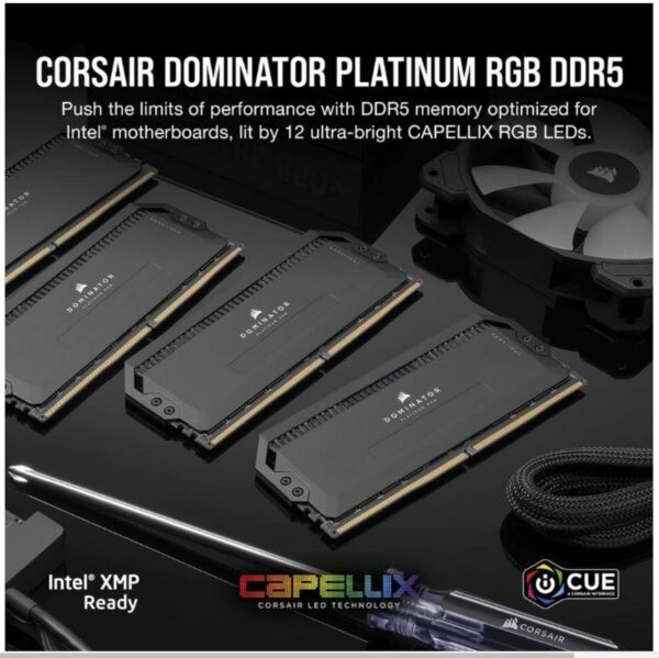 Corsair DOMINATOR PLATINUM RGB DDR5 32GB (2x16GB) 5200MHz C40 Desktop Arbeitsspeicher (Onboard Voltage Control, Patented CORSAIR DHX Cooling, 12 Ultra-Bright CAPELLIX RGB LEDs)...