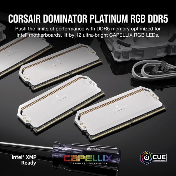 Corsair DOMINATOR PLATINUM RGB DDR5 32GB (2x16GB) 5200MHz C40 Desktop Arbeitsspeicher (Onboard Voltage Control, Patented CORSAIR DHX Cooling, 12 Ultra-Bright CAPELLIX RGB LEDs)...