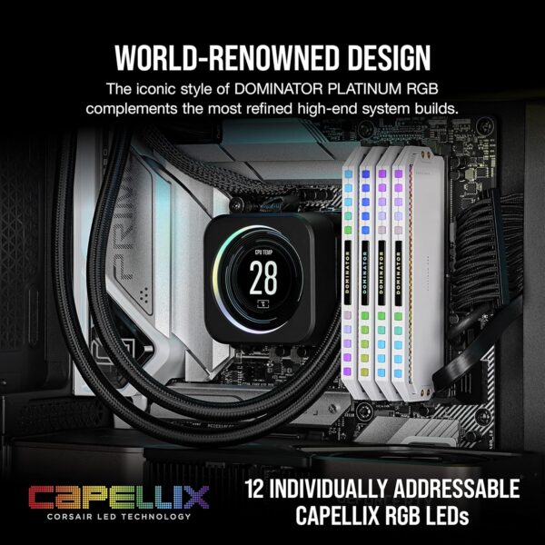Corsair DOMINATOR PLATINUM RGB DDR5 32GB (2x16GB) 5200MHz C40 Desktop Arbeitsspeicher (Onboard Voltage Control, Patented CORSAIR DHX Cooling, 12 Ultra-Bright CAPELLIX RGB LEDs)...