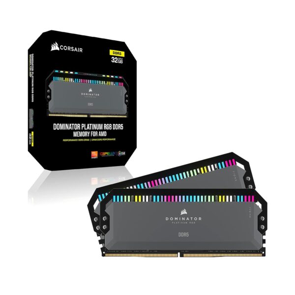 CORSAIR DOMINATOR PLATINUM RGB DDR5 32GB (2x16GB) DDR5 5200MHz CL40 AMD EXPO Intel XMP iCUE Compatible Computer Memory – Grey (CMT32GX5M2B5200Z40)